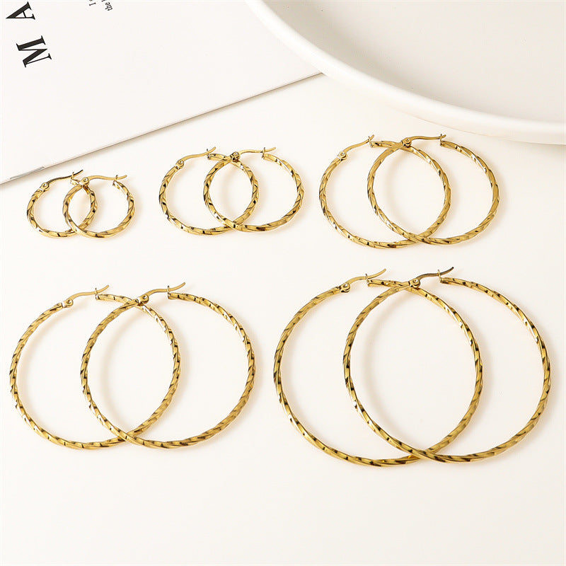 Women's & Men's Fashionable Stainless Steel Twist Big Circle High-grade Trendy Ear Earrings