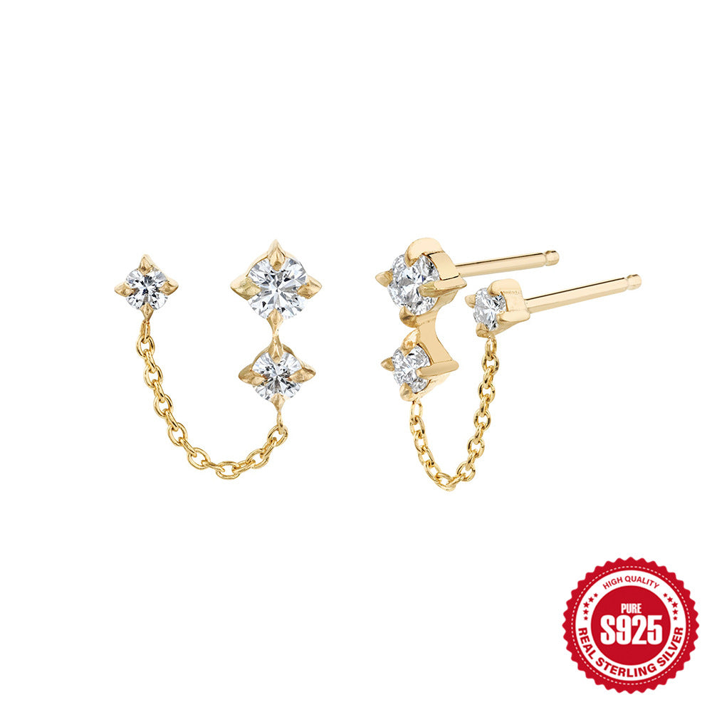 Sterling Sier Chain One-piece Diamond Tassel Elegant Rings