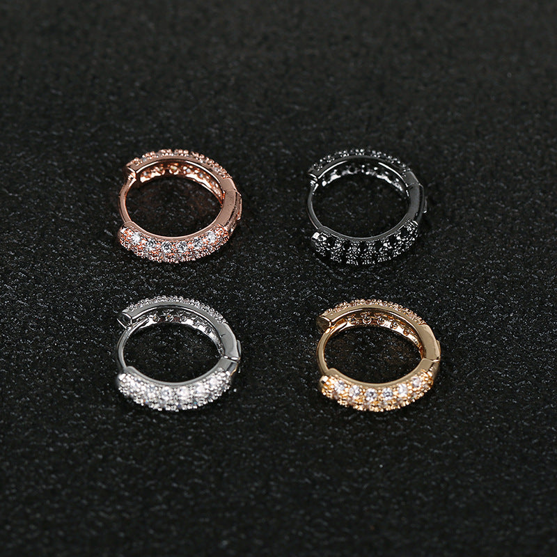 Double-sided Rhinestone Copper Three-row Drill Ear Clip Popular Earrings