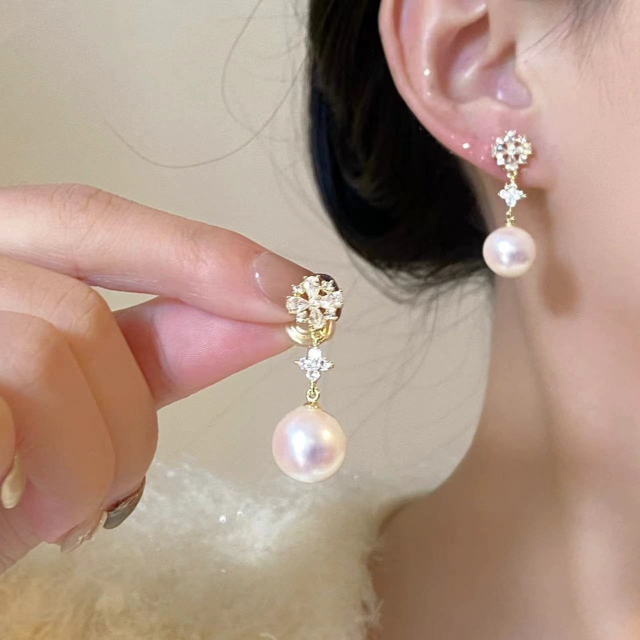 Light Luxury Minority Bow Pearl Graceful Long Earrings