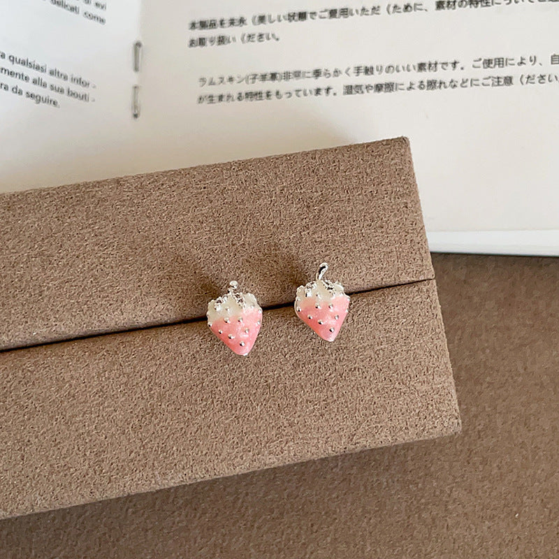 Cute Advanced Gradient Pink Strawberry Female Heart Temperament Unique Sweet Earrings