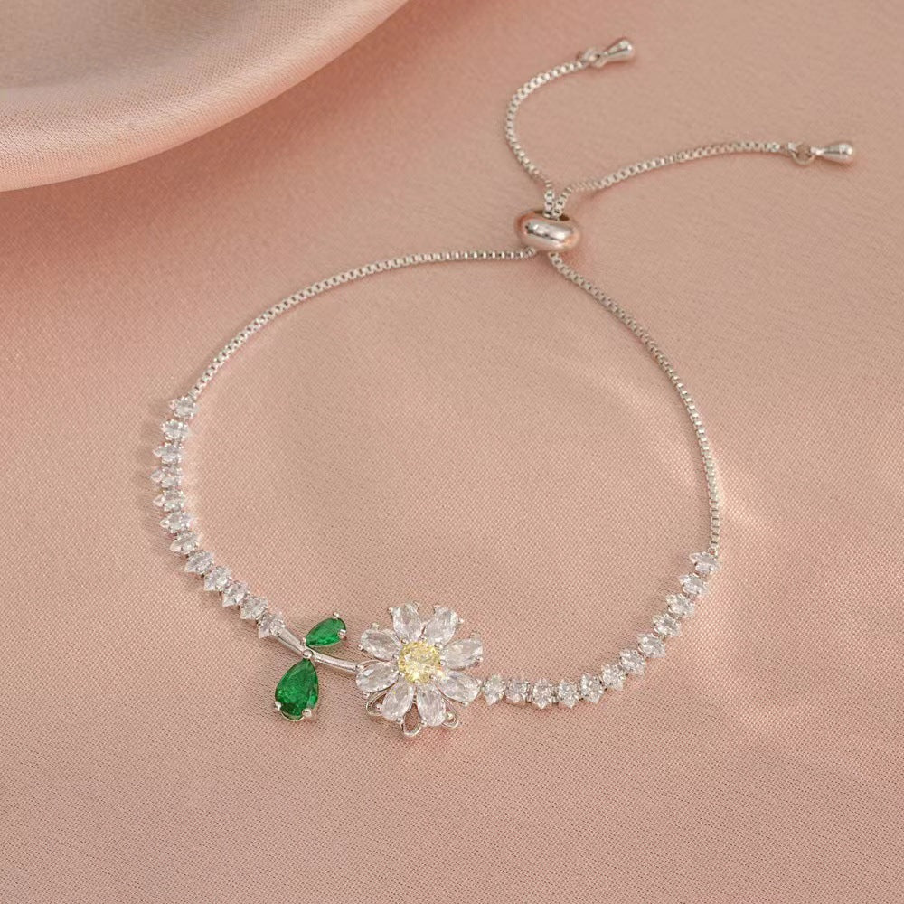 Female Sunflower Diamond Rotatable Suit Clavicle Necklaces