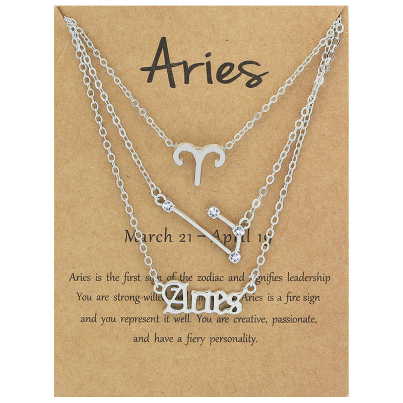 Constellations Suit Retro Alphabet Symbol Diamond Necklaces