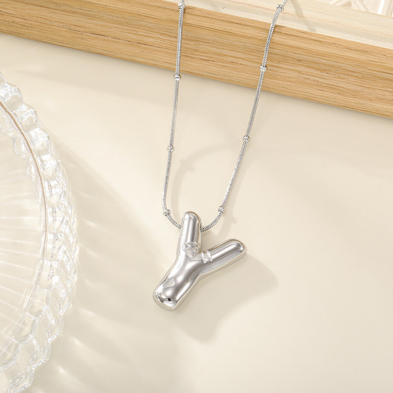 Women's Trendy Bubble Letter Colorfast Titanium Steel Design Pendants