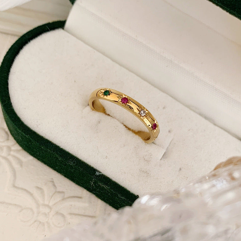 Plated Zircon Rhinestone Stackable Half Twin Diamond Index Rings