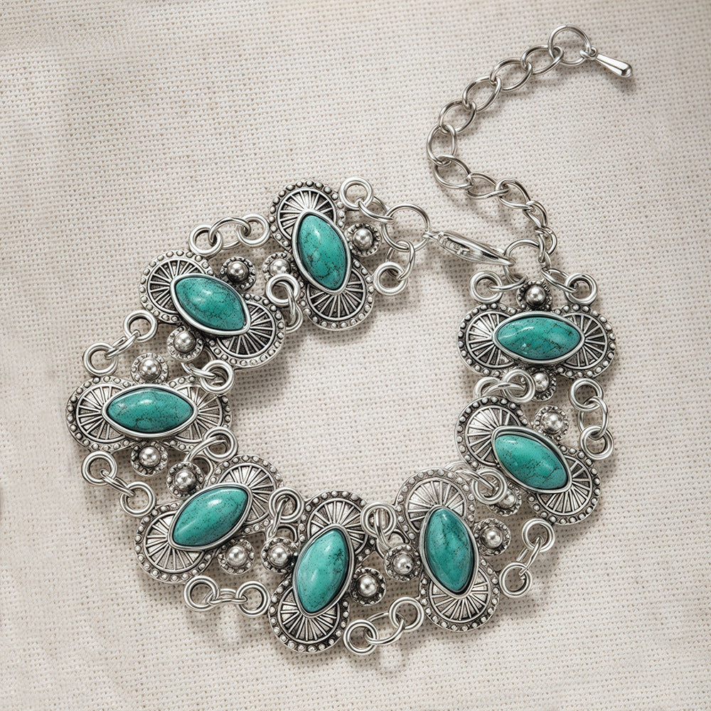 Women's Personality Retro Ethnic Style Inlaid Turquoise Bracelet