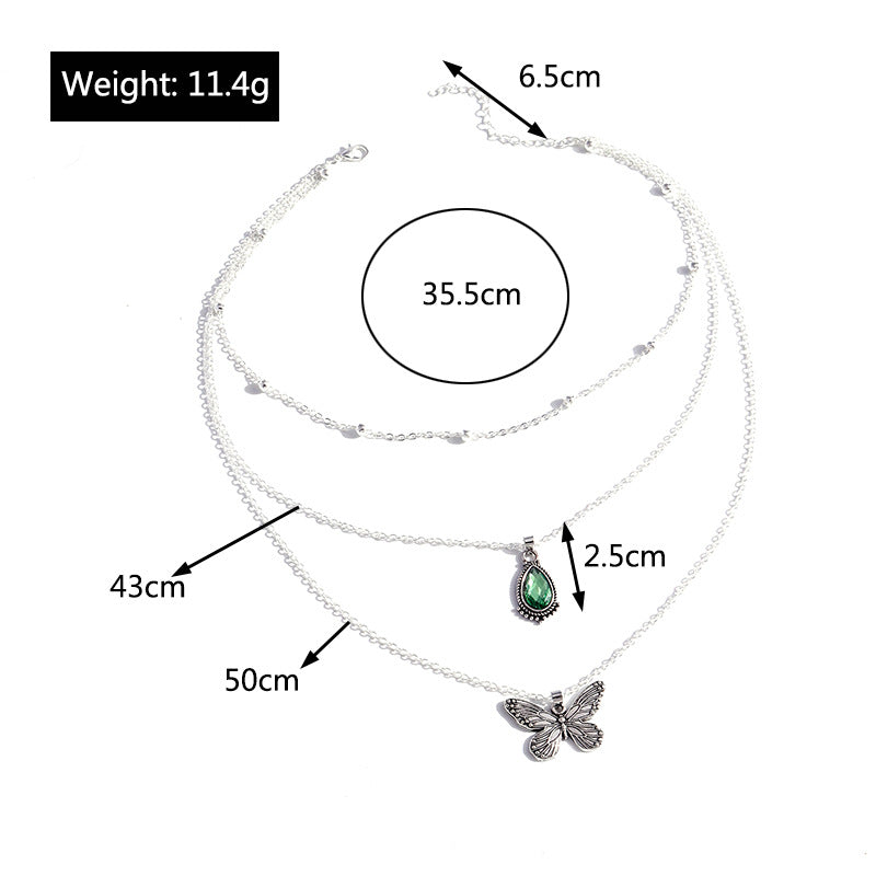 Drop-shaped Zircon Temperament Retro Creative Butterfly Necklace