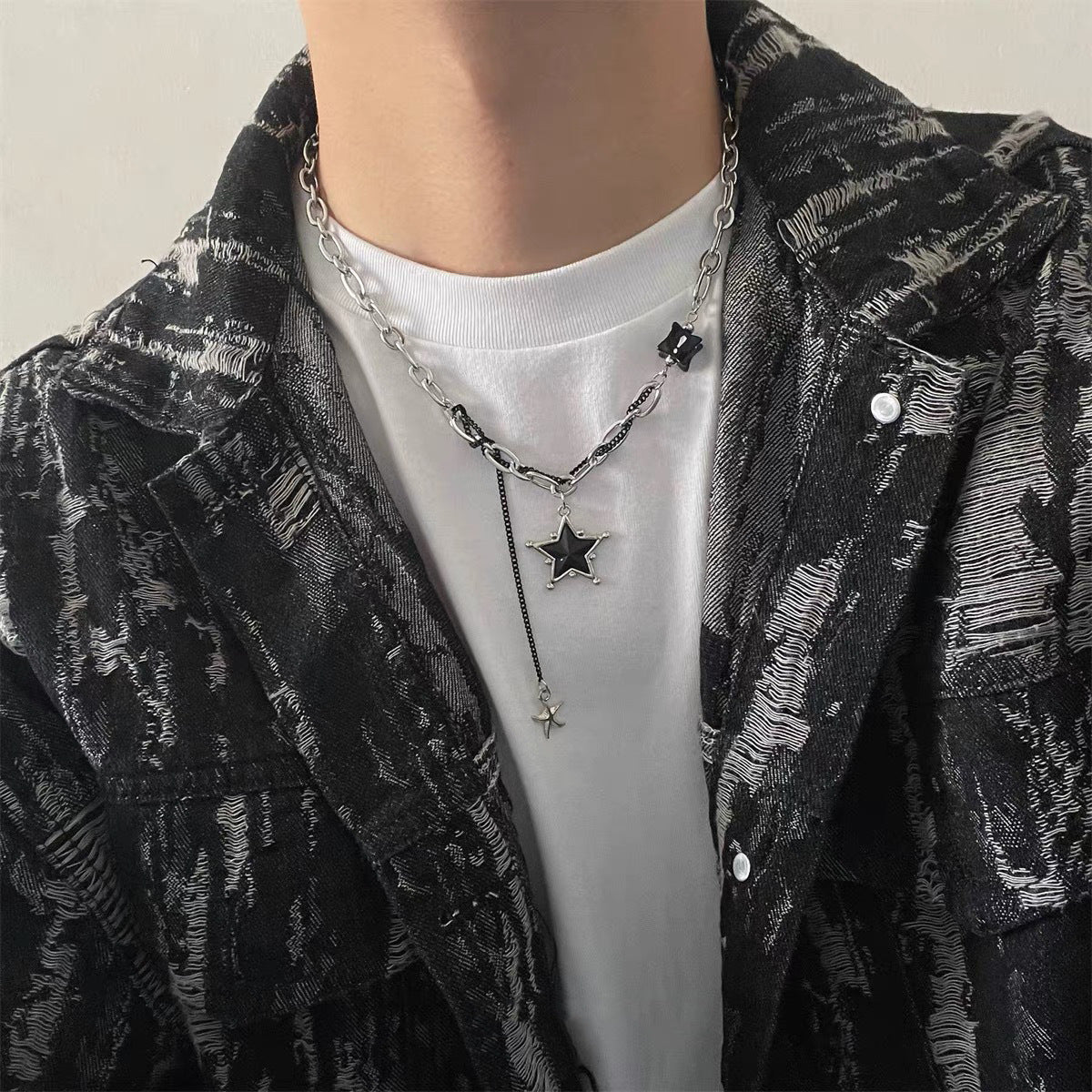 Onyx Stars Street Boys Design High-grade Clavicle Necklaces