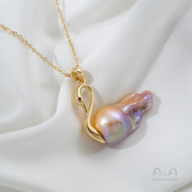 Color Retention Gilded Swan Head Stick Baroque Pearl Pendants