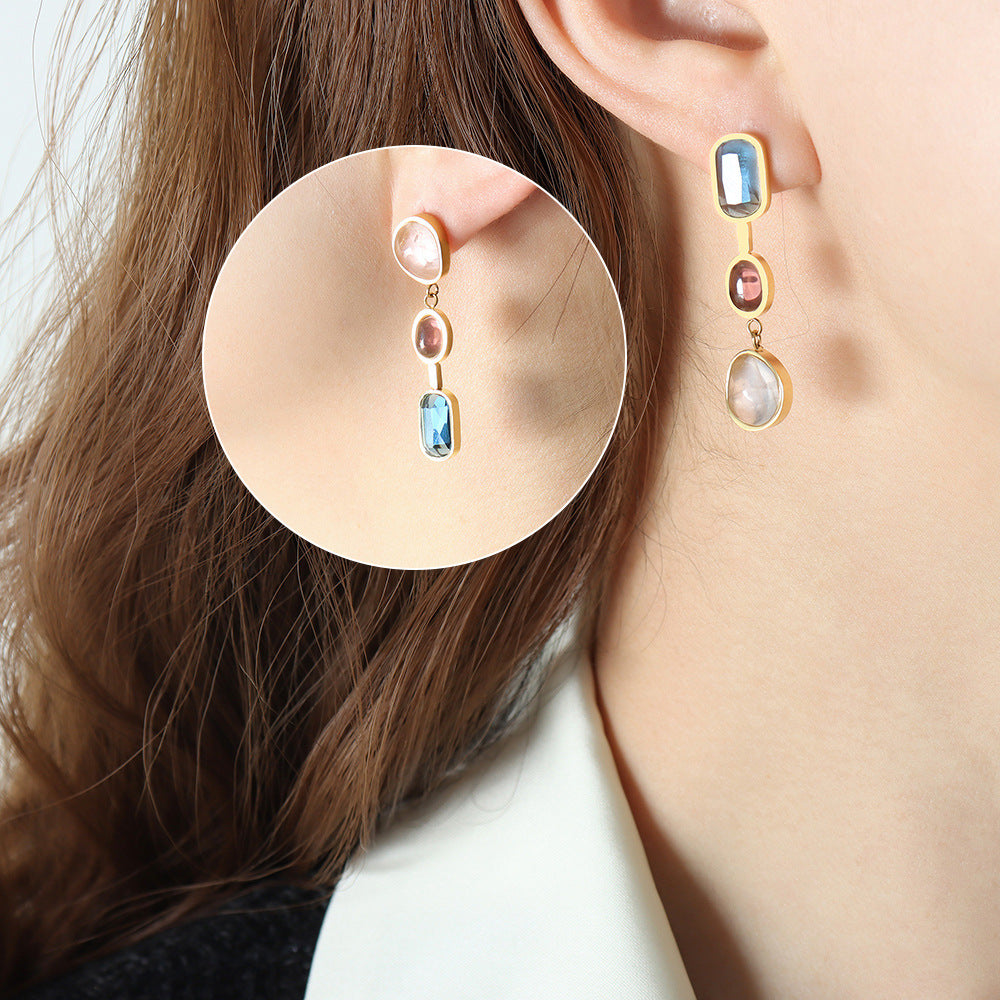 Unique Personality Inlaid Crystal Glass Stone Color Earrings