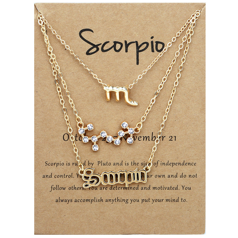 Constellations Suit Retro Alphabet Symbol Diamond Necklaces