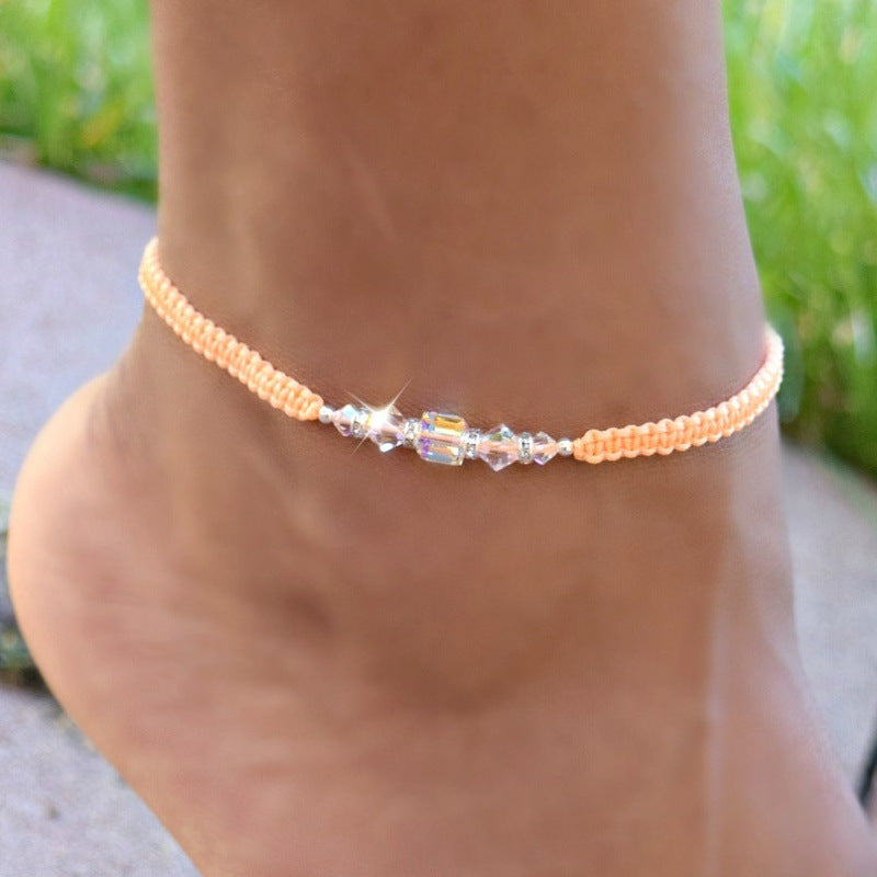 Ethnic Style Simple Diamond Rectangular Crystal Anklets