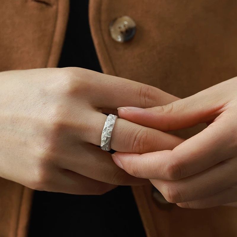 Women's & Men's Couple Handmade Mountain Sterling Sier Adjustable Gift Ring