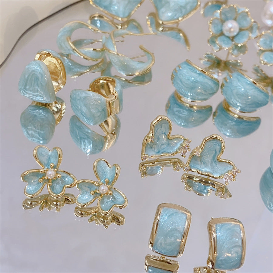 Gold-plated Fashion Blue Color Collection Enamel Earrings