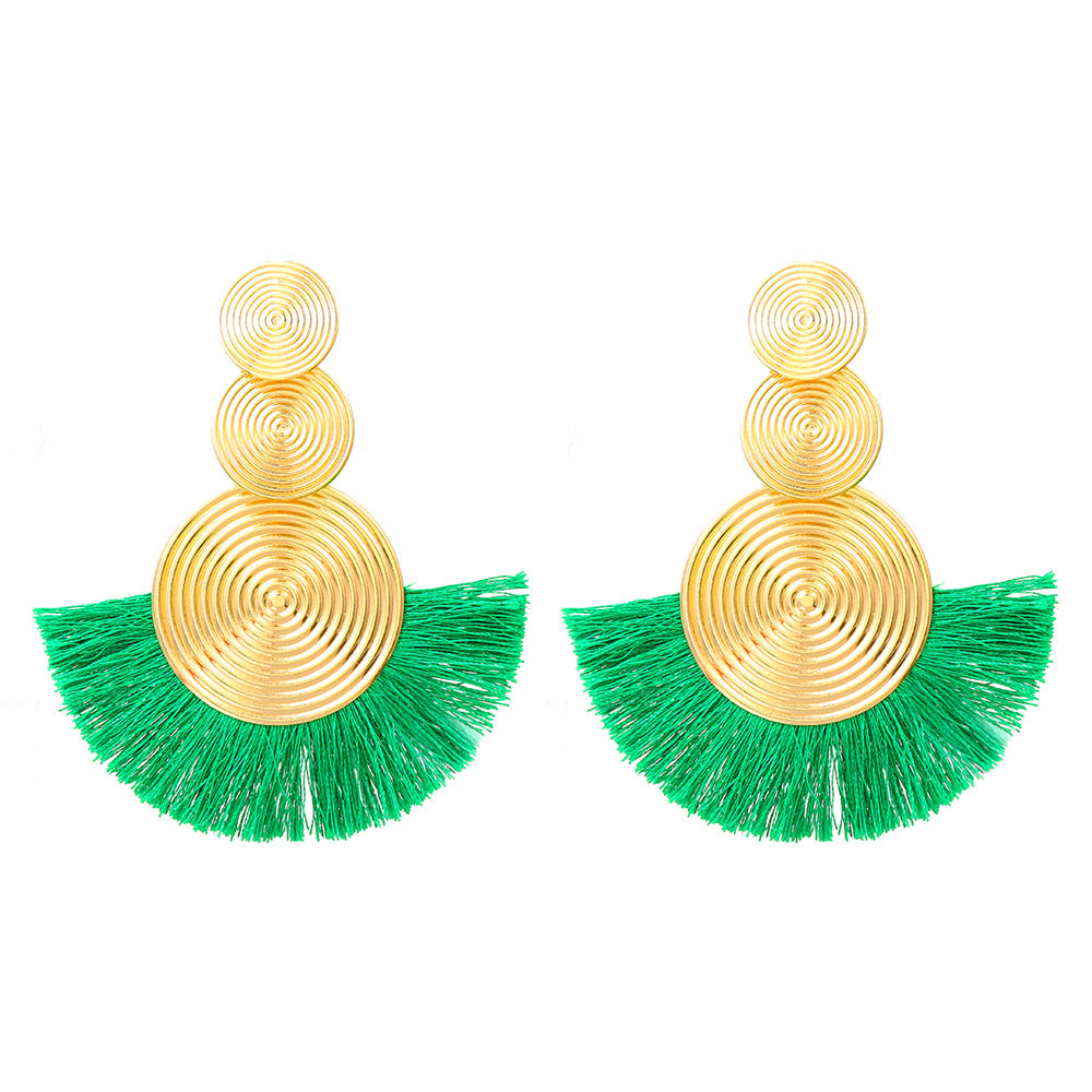 Women's Style Exaggerated Alloy Circle Tassel Temperament Earrings