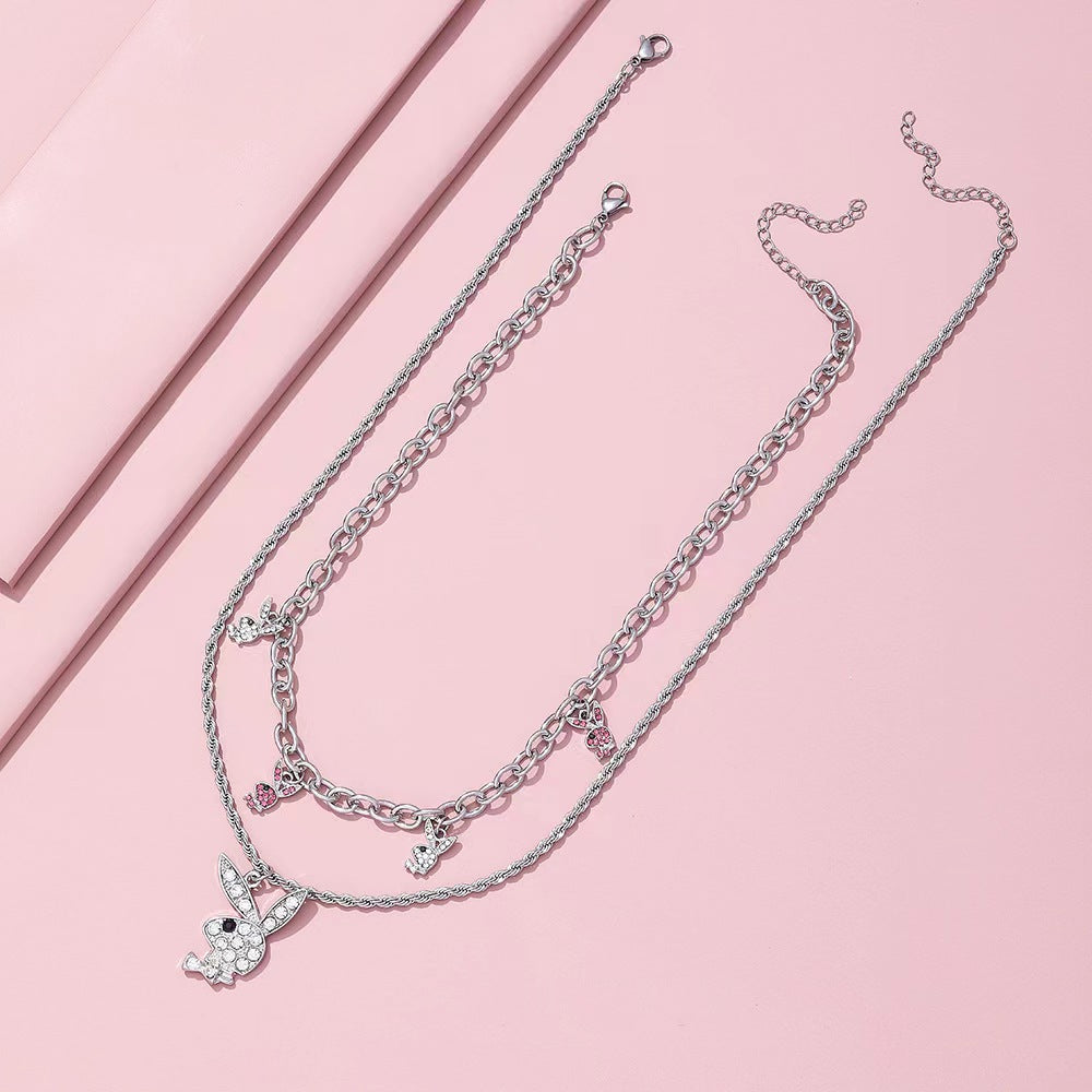 Fashion Hemp Flowers Chain Diamond Rabbit Necklaces