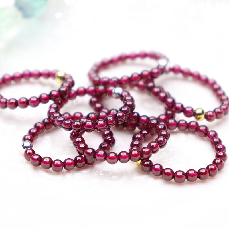 Live Broadcast Natural Claret Garnet Round Beads Finger Golden Rings