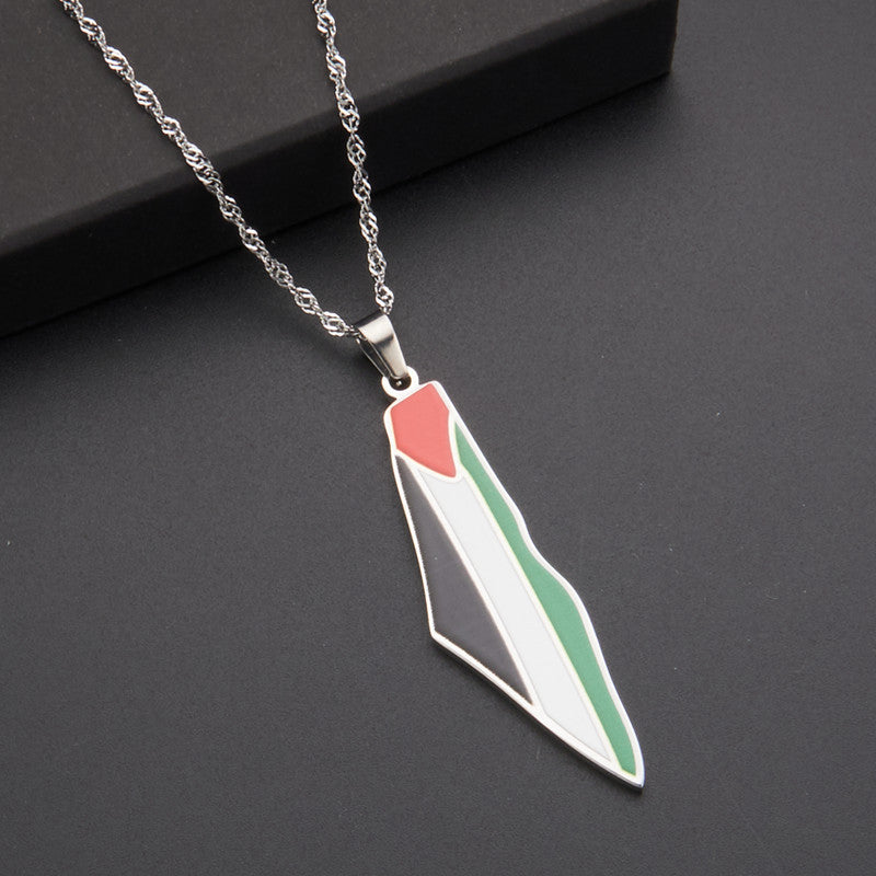 Oil Dripping Vintage Palestine Map Stainless Steel Necklaces