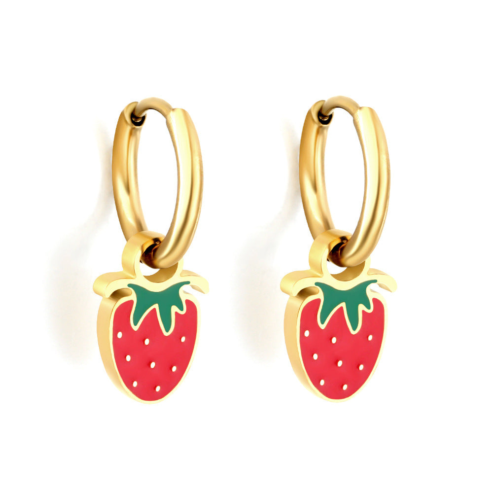 Cute Bread Strawberry Cherry Fruit Stainless Earrings