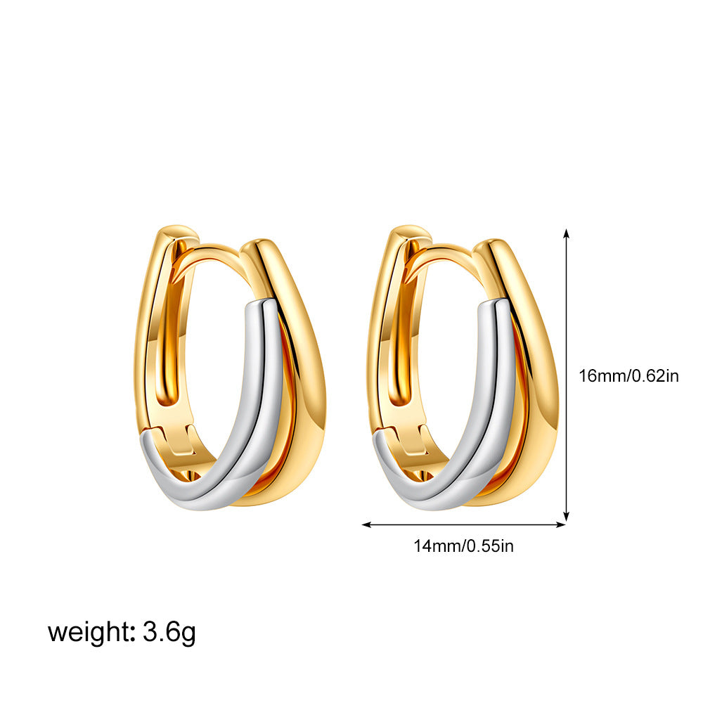 Steel Glossy Simple U-shaped Gold Sier Two-tone Earrings