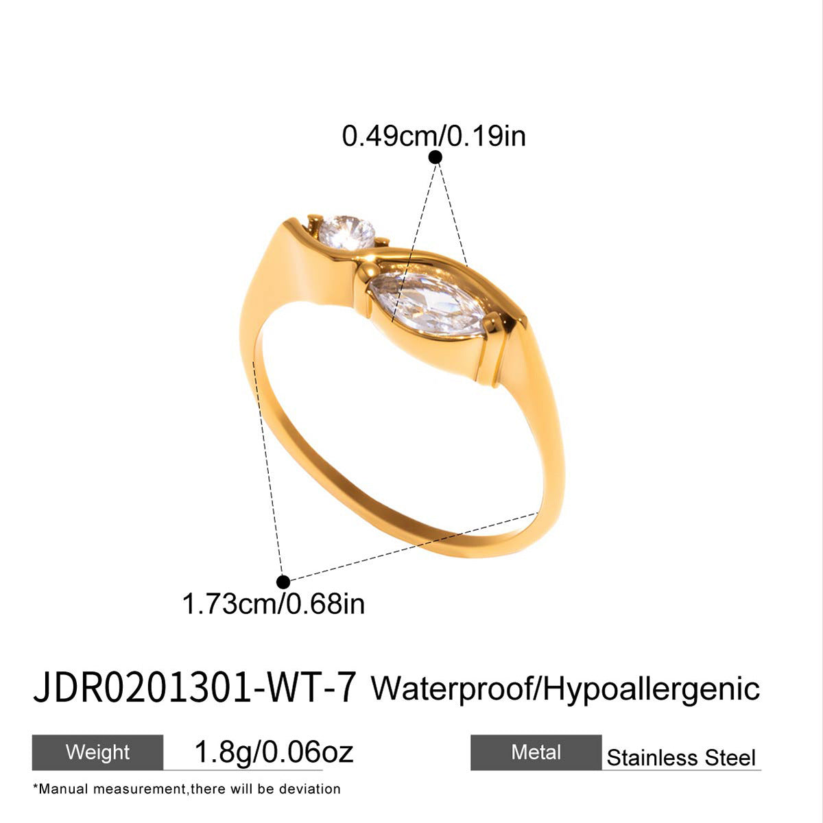 Gold Stainless Steel Electroplated Classic Style Female Inlaid Ring