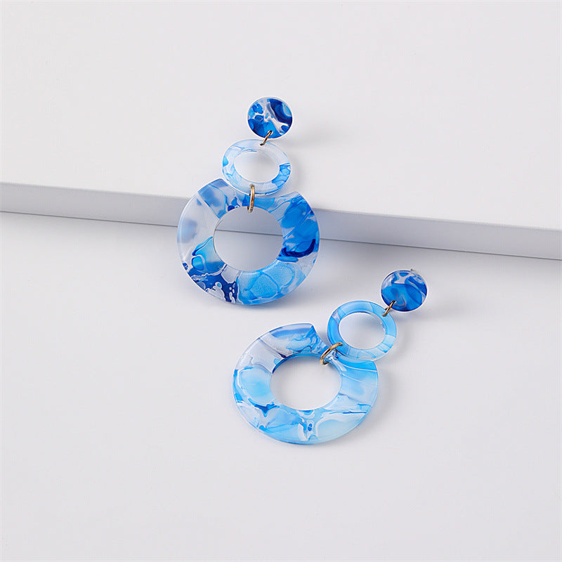 Women's Round Stitching Cellulose Acetate Sheet Texture Earrings