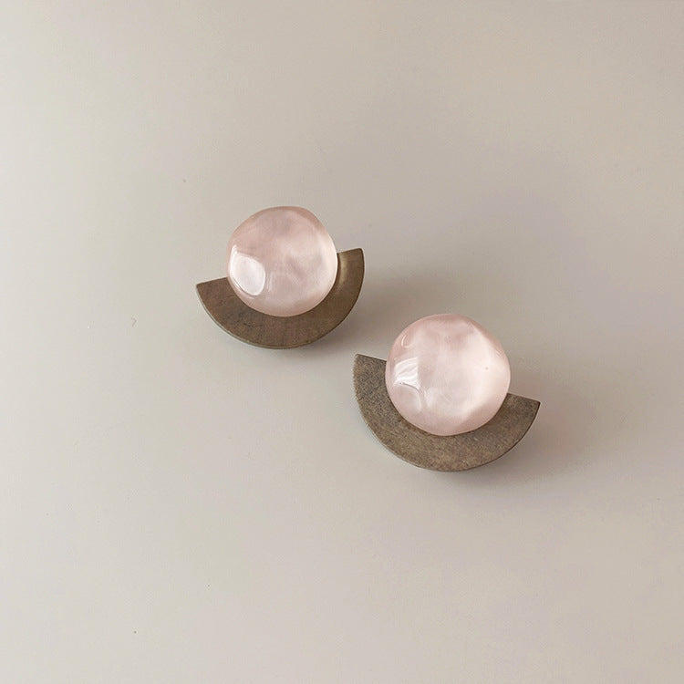 Niche Fan-shaped Wooden Resin Female Simple Personalized Earrings
