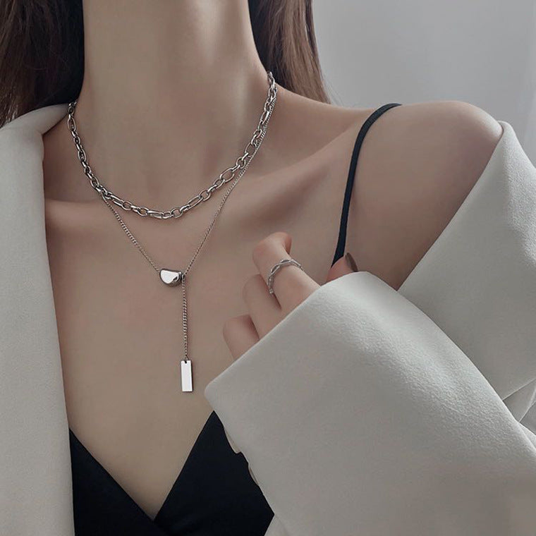 Women's Titanium Steel Simple Lucky Twin Clavicle Chain Neck Necklaces