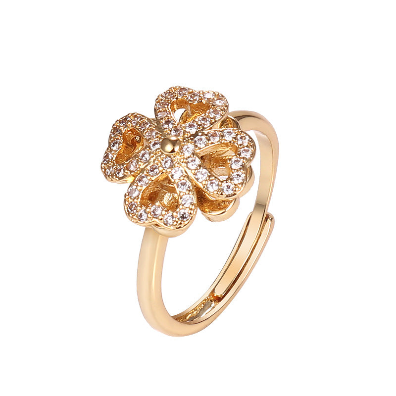 Women's Clover Spinning Simple Korean Style Open Rings
