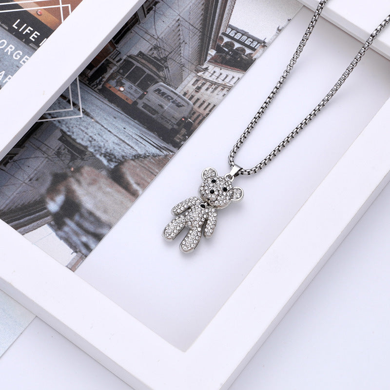 Diamond Bear Sweater Chain Temperament Hip Hop Cool Clothes Pendants