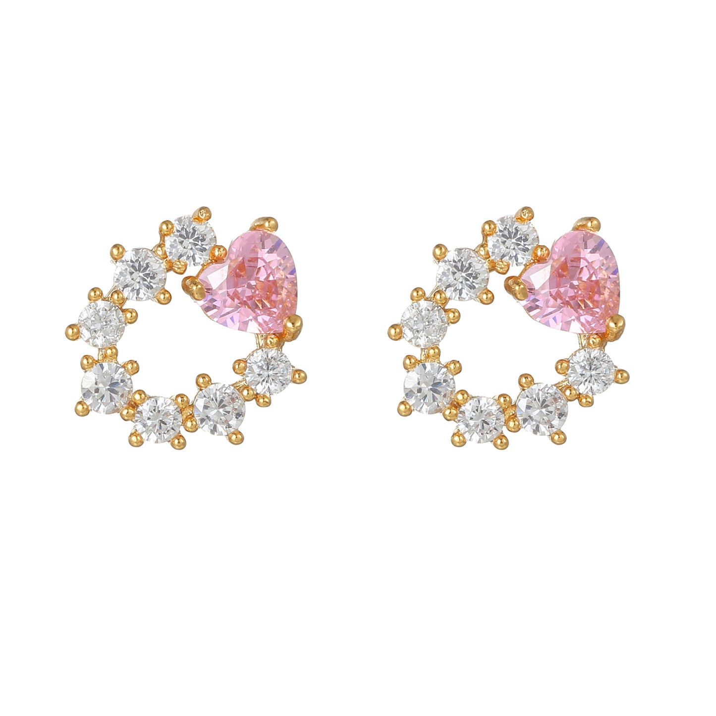 Pink Zircon Heart-shaped Electroplated Design Artistic Love Earrings
