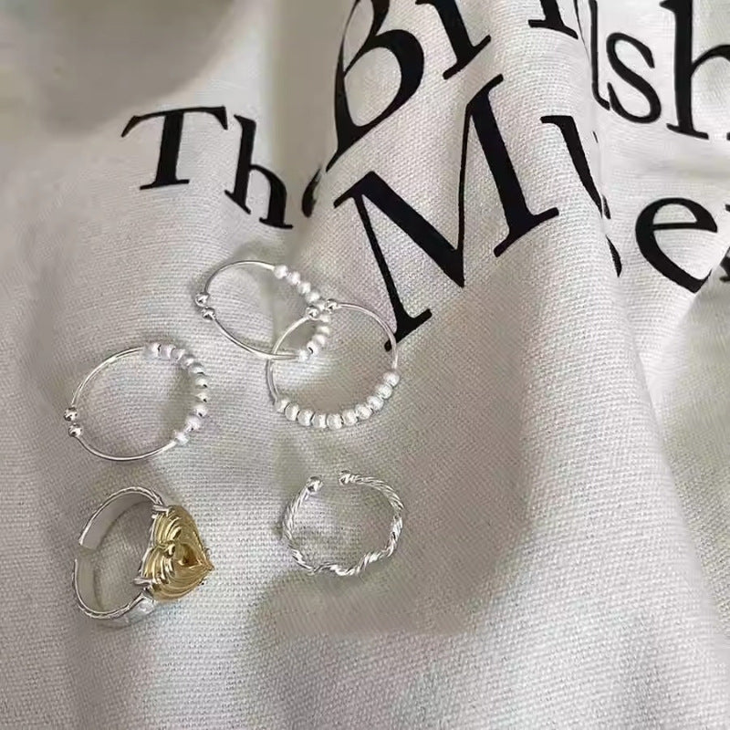 Women's Contrast Color Love Heart-shaped Small Beads Fashion Rings