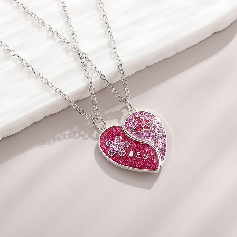 Children's Letter Good Friend Magnetic Pink Heart Necklaces