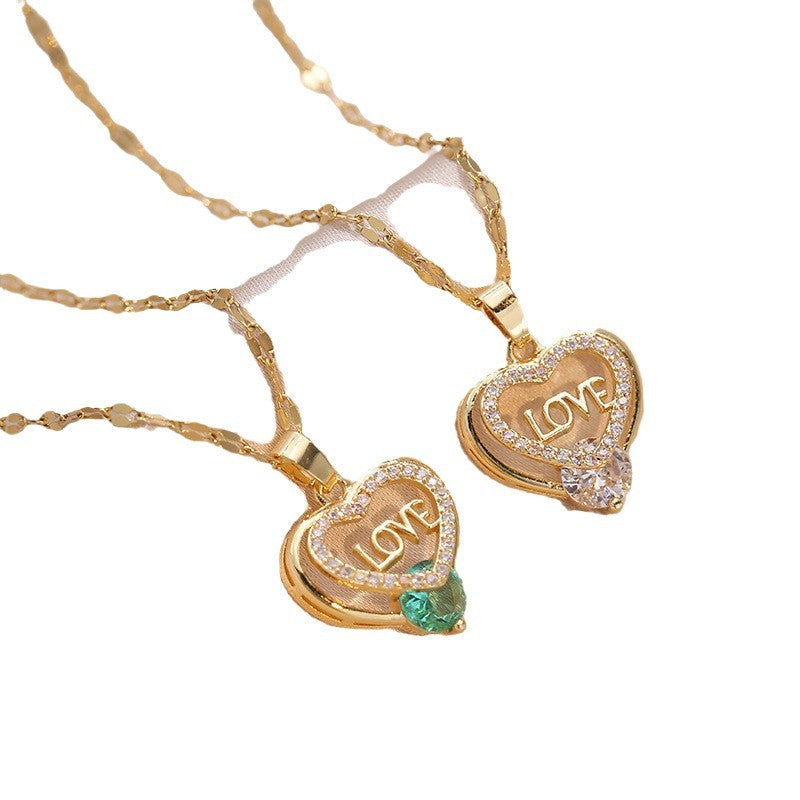 Fashion Simple Copper Micro Inlay Heart-shaped Necklaces