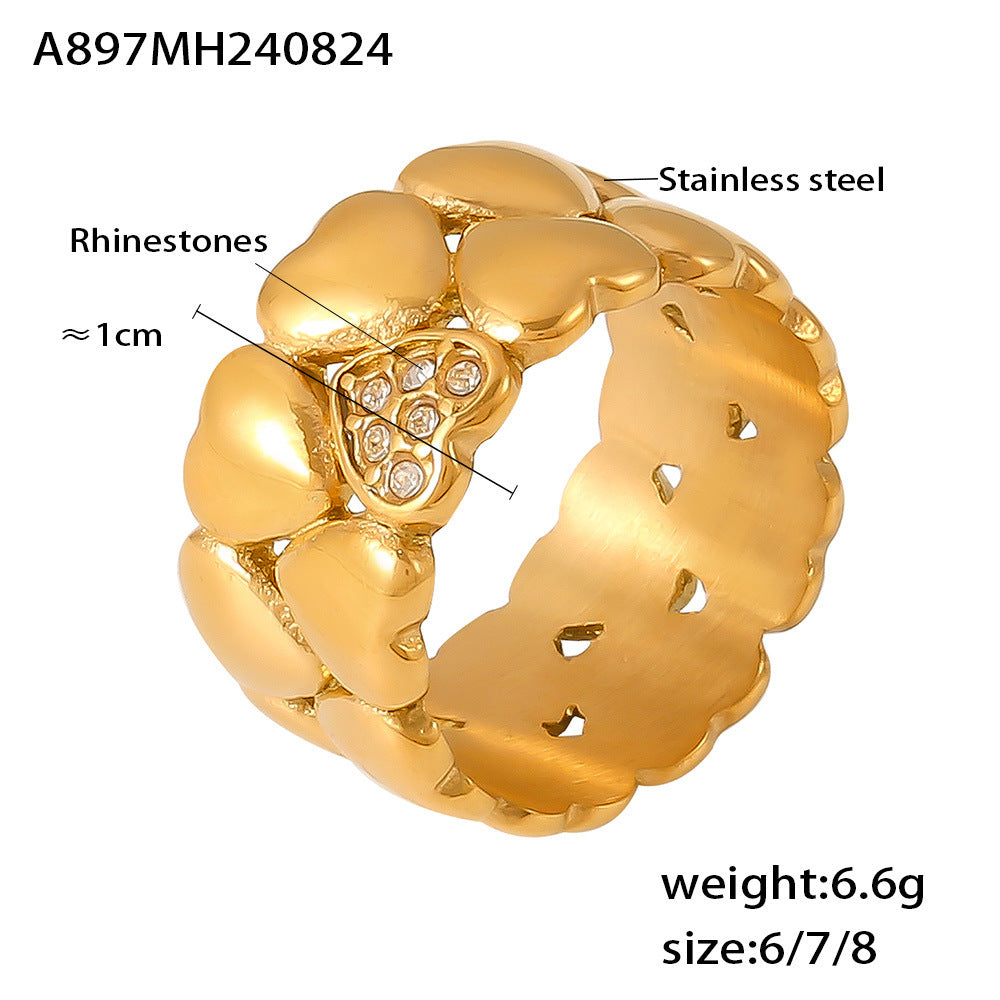 Heart-shaped Gold-plated Stainless Steel Stacked Niche Rings