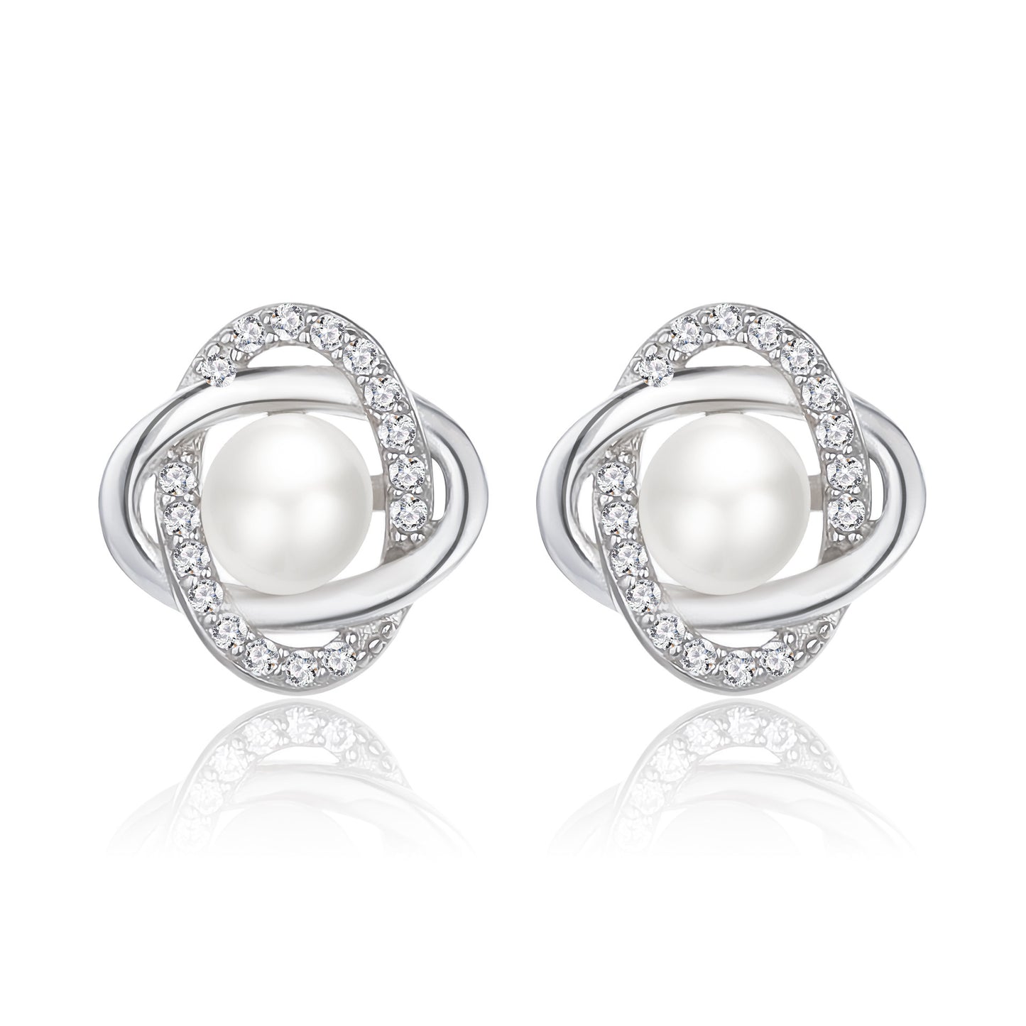 Sterling Sier Natural Pearl Four Leaf Clover Ear Elegant High Stud Earrings