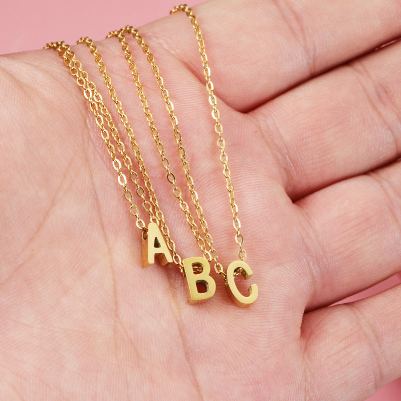 Gold English Letter Piercing Personality Stainless Steel Necklaces