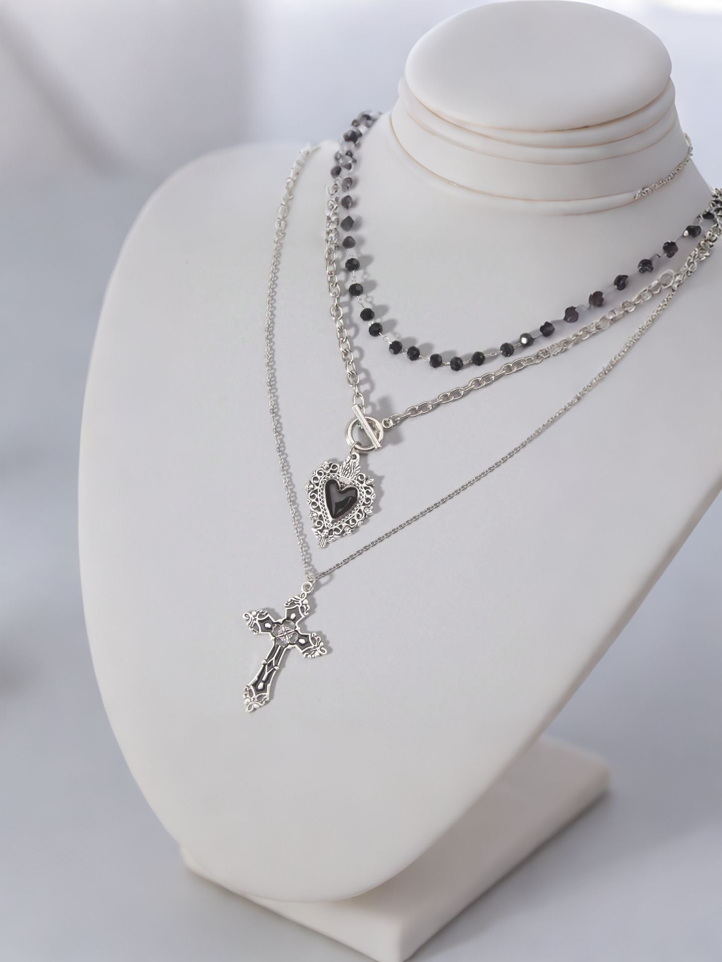 Women's Gothic Style Cross Heart Fashion Twin Clavicle Necklaces