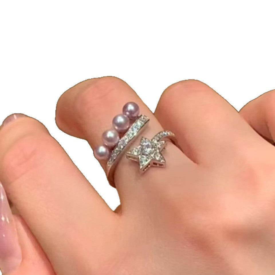 Drill Pentagram Female Minority High Sense Index Finger Affordable Luxury Rings