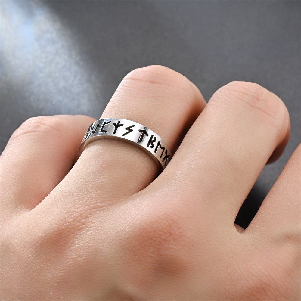 Men's Steel Hollow Ornament Rune Nordic Viking Rings