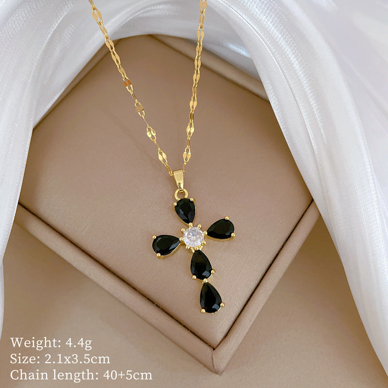 Women's Steel Cross Zircon Light Luxury Temperament Gorgeous Full Diamond Necklaces