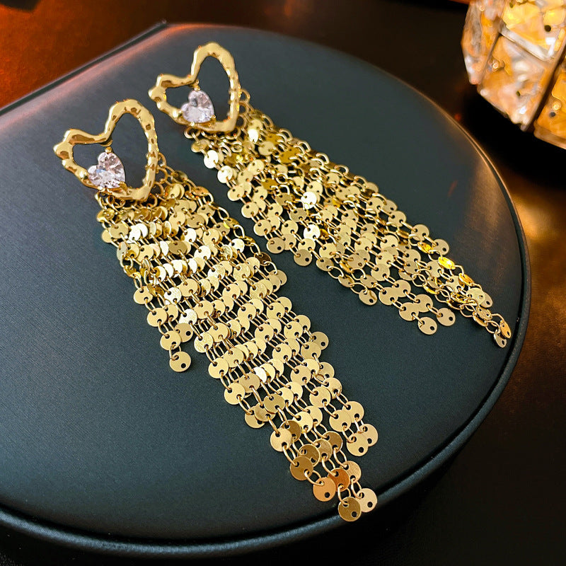 Women's Leaves Sequins Tassel Exaggerated High Sense Affordable Luxury Earrings