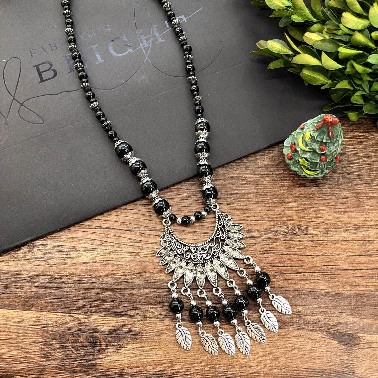 Women's Chain Moon Flower Colorful Beads Headdress Necklaces