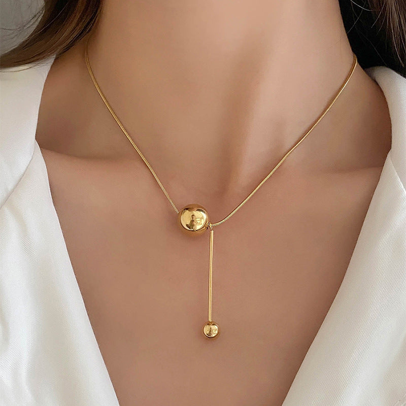 Gold Ball Titanium Steel Light Luxury Niche Clavicle Chain Necklaces