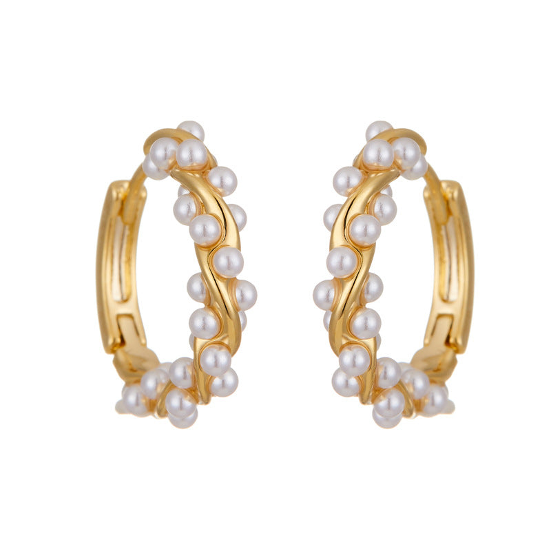 Small Bead Winding Niche Unique High Sense Imitation Pearl Stud Earrings