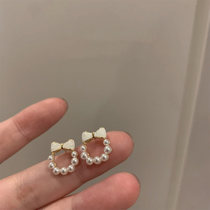 Women's Sier Needle Korean Style French Temperamental Pearl Earrings