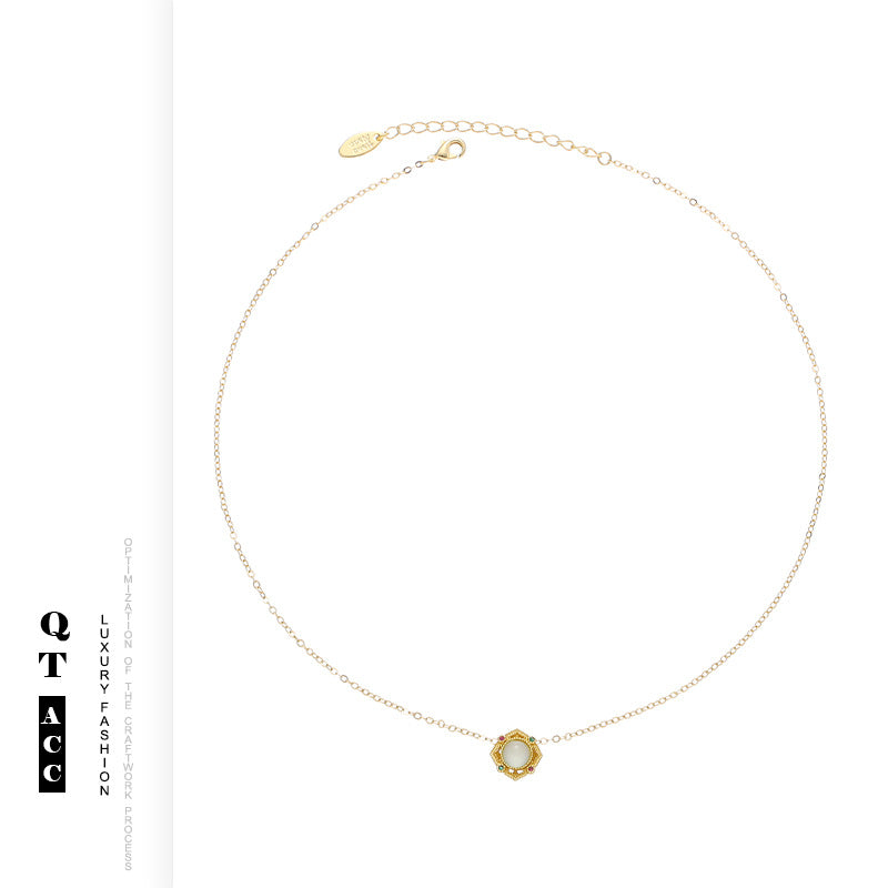 Women's Style Ancient Gold Sand Agate Moonstone Necklaces
