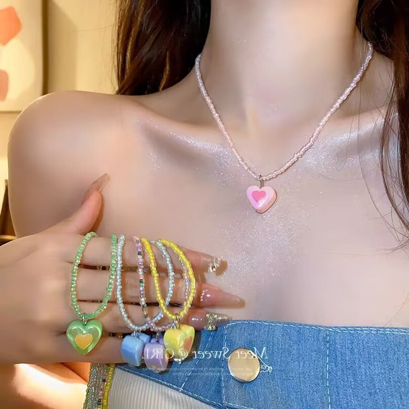 Beaded Love Female Summer Sweet Temperament Necklaces