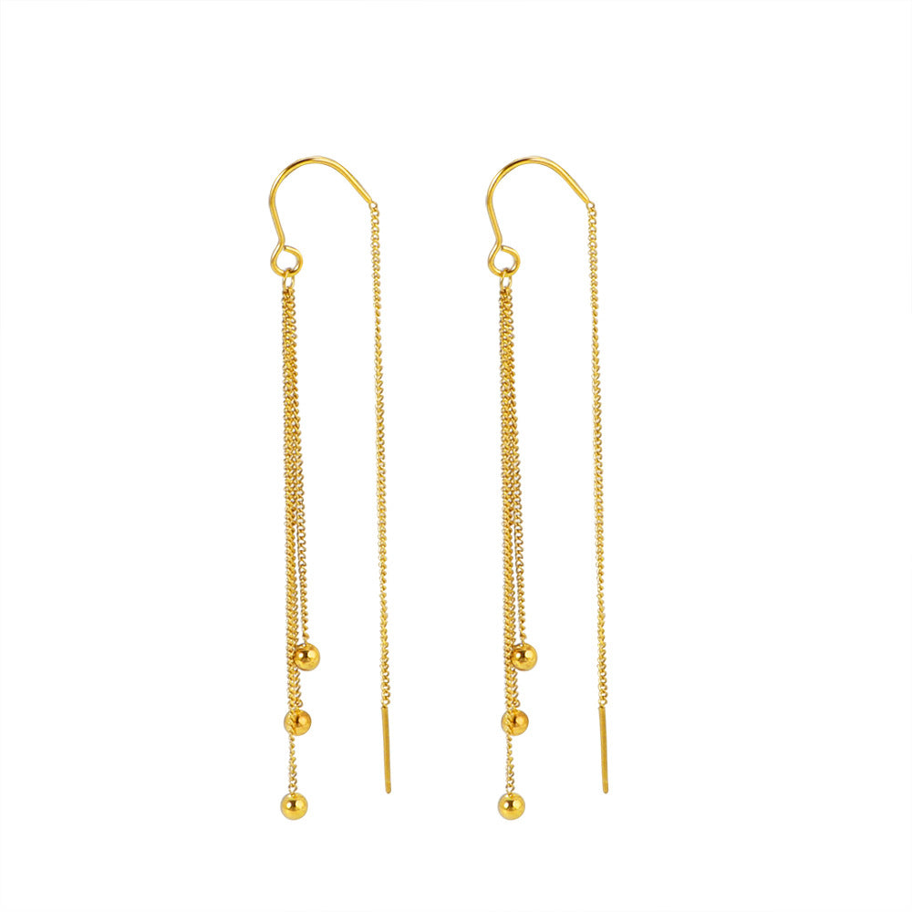 Women's High-grade Golden Bean Tassel Titanium Steel Long Ear Line