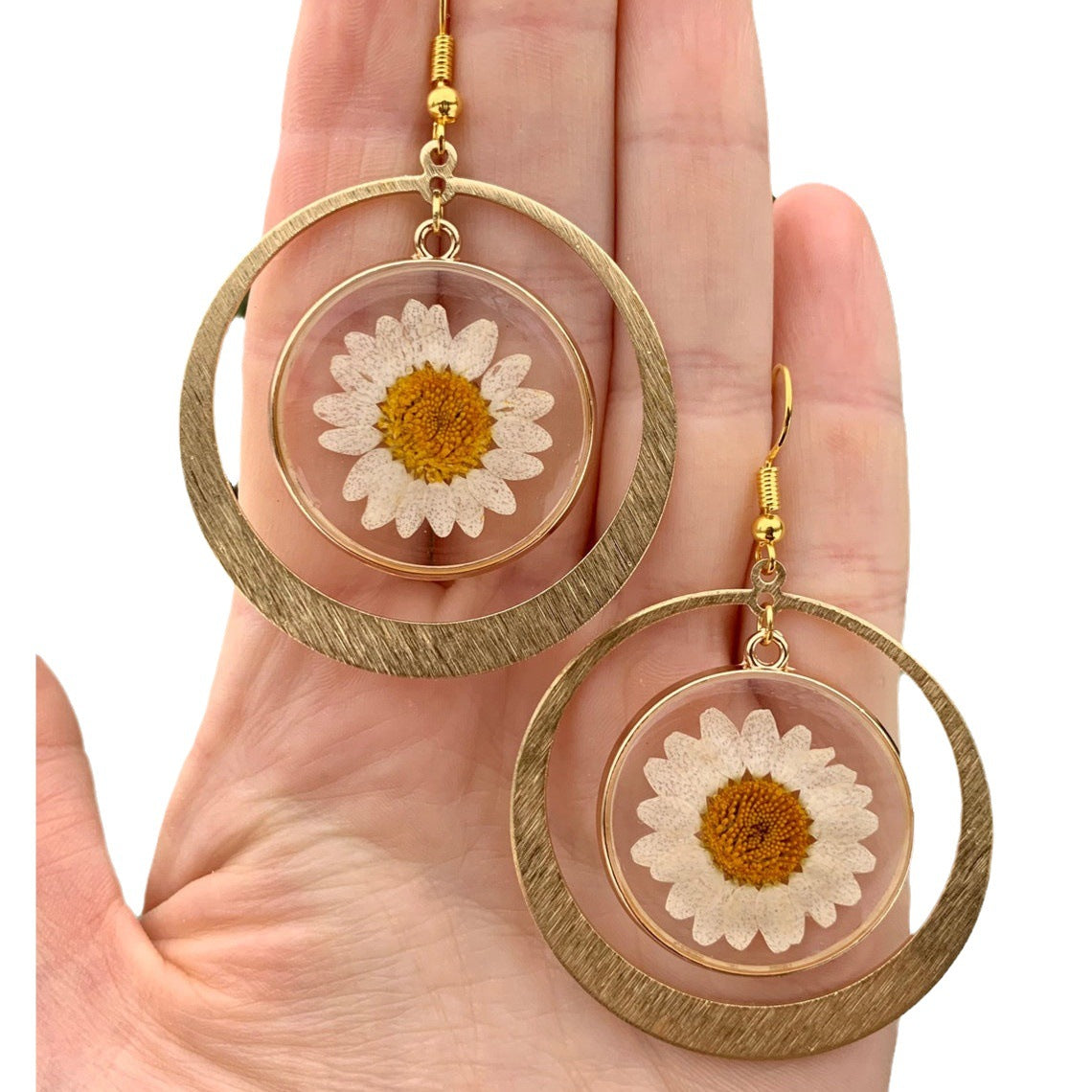 Gift For Her Real Pressure Daisy Gold Earrings